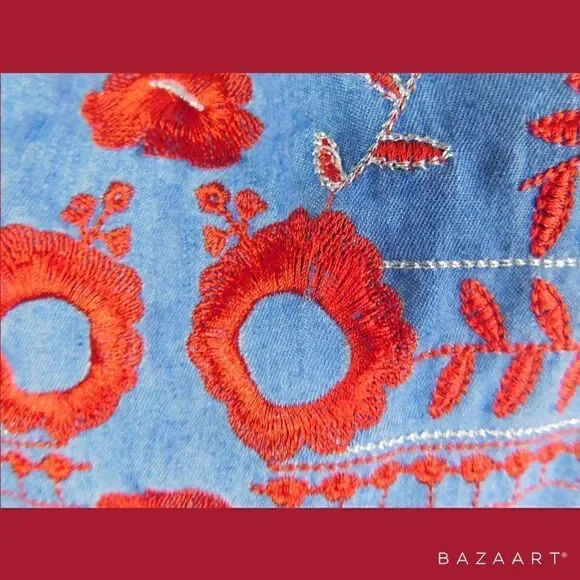 Chambray Top with Red Embroidery Size 2X - Picture 5 of 5